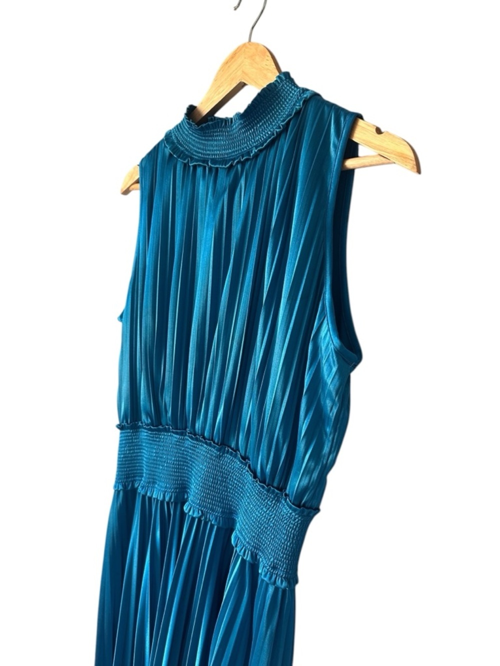 Nanette Lepore Teal Pleated Midi Dress with Smocked Waist, Size 10 - Picture 4 of 10